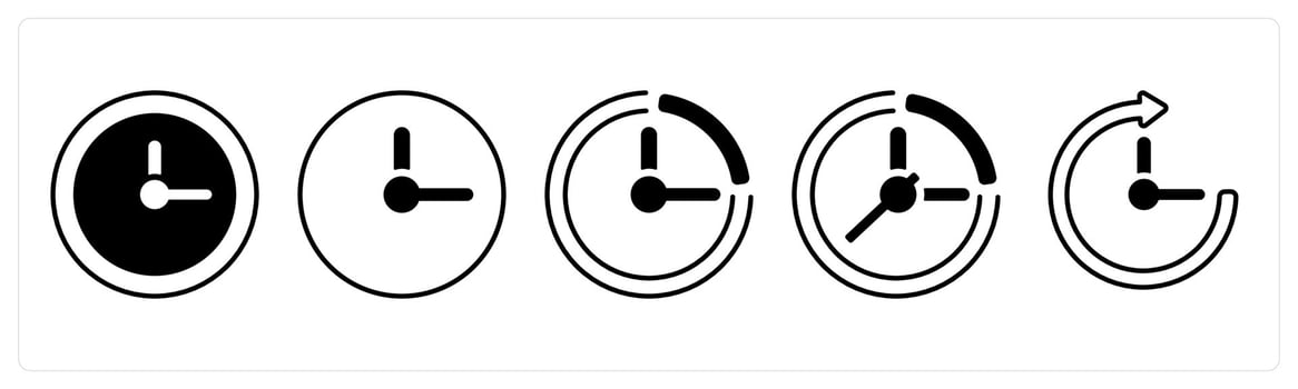A set of 5 mix icons as clock, watch, time in black color vector