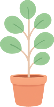 Simple illustration of a potted plant with round green leaves on a light brown stem png