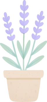 Stylized lavender plant with green leaves in a beige pot soft pastel colors png