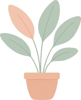 A potted plant with broad flat leaves in pastel tones against a transparent background png