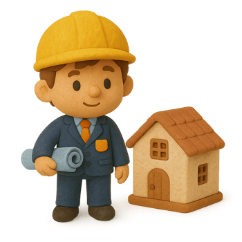3d construction worker with house and building plans png