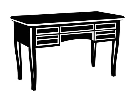 black and white illustration of a desk with drawers vector