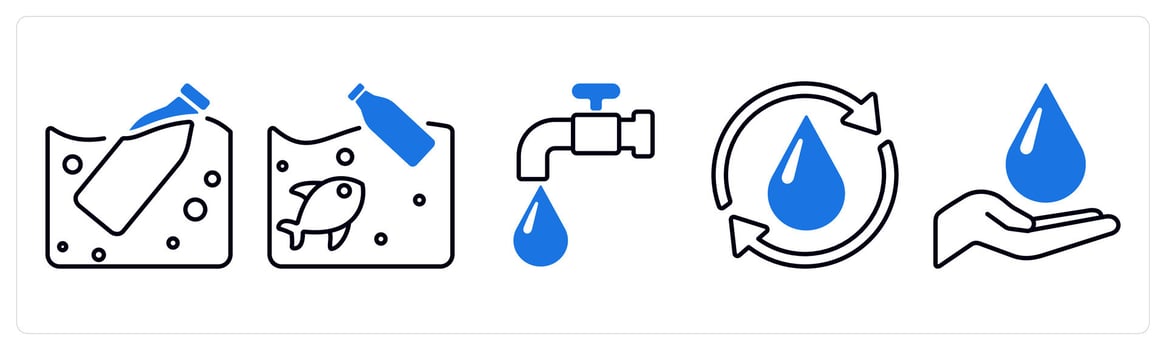 A set of 5 mix icons as save ocean, save water in blue color vector