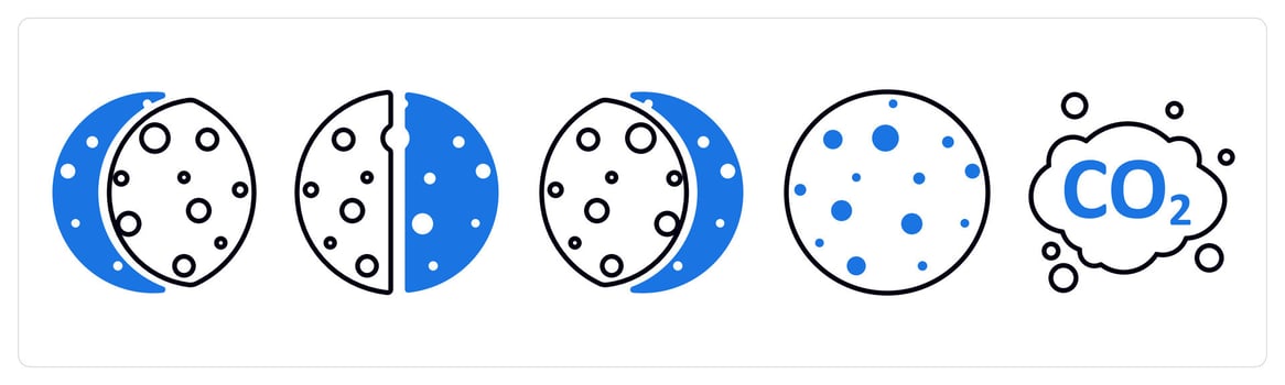 A set of 5 mix icons as lunar eclipse, eclipse, solar eclipse in blue color vector