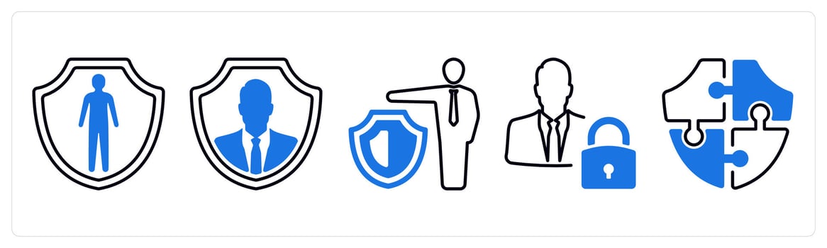 A set of 5 mix icons as security, security administrator, strategy in blue color vector