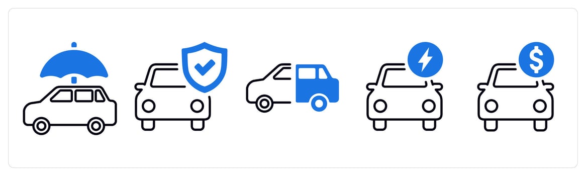 A set of 5 mix icons as car insurance, car protection, vehicle insurance in blue color vector