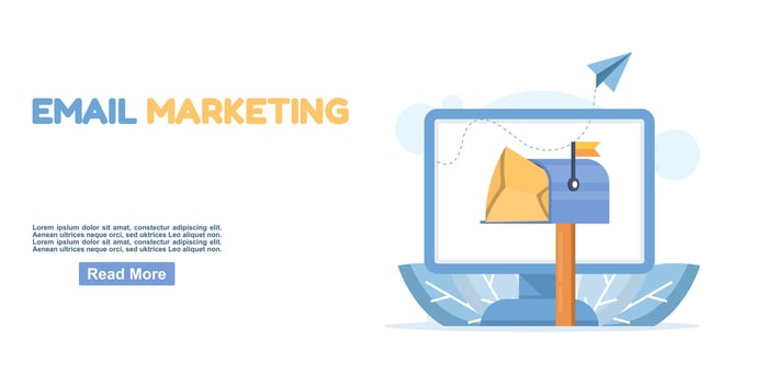 Marketing and promotional email concepts, sending advertising letters and promotional offers. Email marketing campaigns and email promotions. Online business strategies. vector