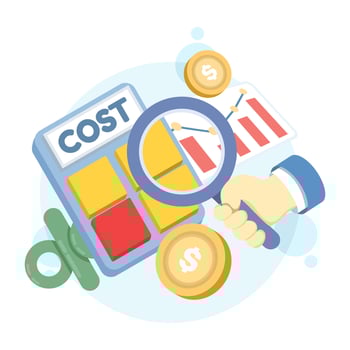 Cost analysis concept with charts and coins vector