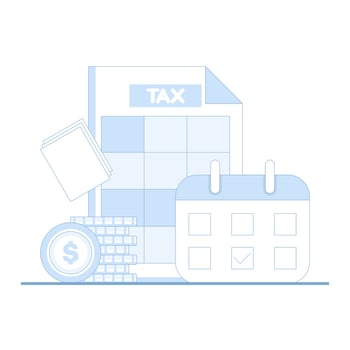 Tax payment concept. State Government Tax Forms with Accounting and Payment Forms. Paying bills, invoices, and salaries. Tax return calculations. Flat design illustration. vector
