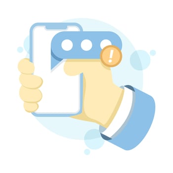 Hand holding smartphone with notification vector