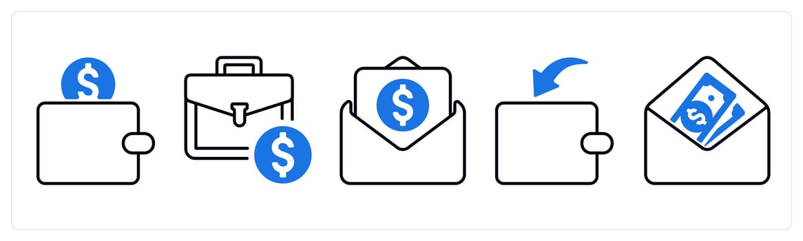 A set of 5 mix icons as savings, money bag, banking in blue color vector