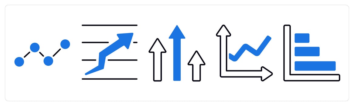 A set of 5 mix icons as statistics, finance report, profit in blue color vector