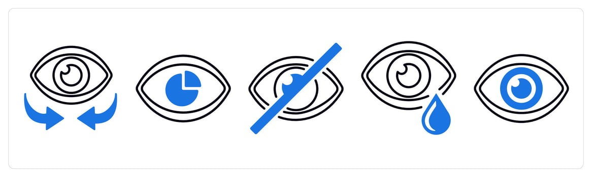 A set of 5 mix icons as vision, performance vision, hide in blue color vector