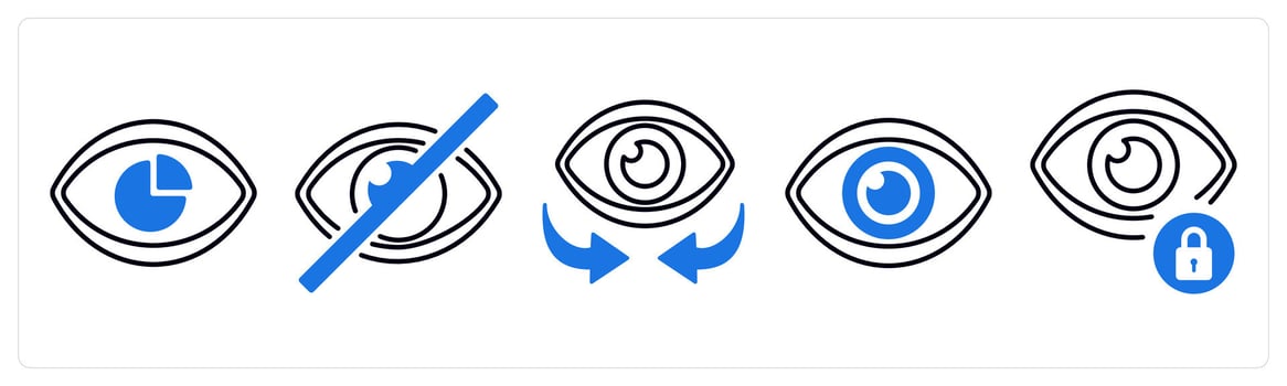 A set of 5 mix icons as performance vision, hide, vision in blue color vector