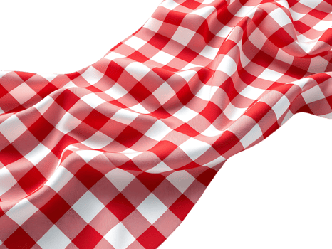 Draped red and white gingham fabric. Perfect for picnic, country, or rustic designs. png