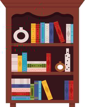 Wooden Bookcase With Books Flat Illustration Icon vector