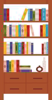 Wooden Bookcase With Books Drawn vector