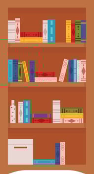 Drawn Icon Wooden Bookcase With Books vector