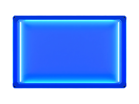 Bright blue neon sign frame, blank space for text. png
