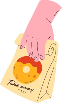Hand Holding Package With Doughnut vector