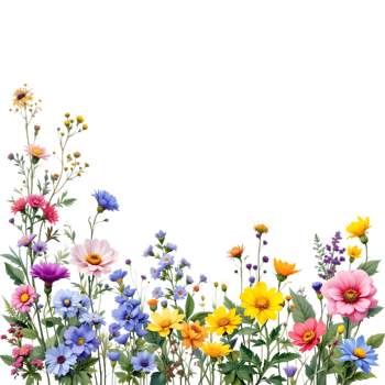 Vibrant wildflowers in a corner arrangement. Perfect for spring and summer designs. png