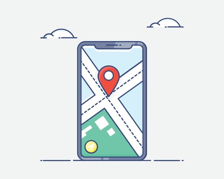 Smartphone navigation app showing a map with a location marker vector