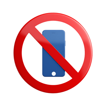 Red circle prohibiting mobile phone use. Digital detox, focus, concentration. png