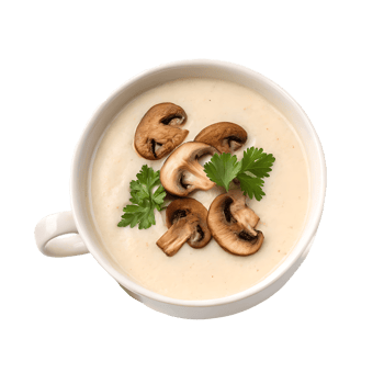 Creamy Mushroom Soup Bowl Gourmet Food Photography, Comforting Meal, Delicious Cuisine, Parsley Garnish, , Warm Tone Transparent Background png