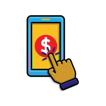 Payment icon. E-commerce. Clicking the dollar symbol on your phone. market, sale, buy. Isometric design style. vector