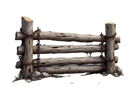 Old wooden fence with rusty chains. Perfect for rustic, farm, or medieval themes. png