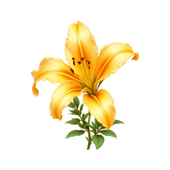 Beautiful yellow lily flower with green leaves. Perfect for spring and summer designs. png