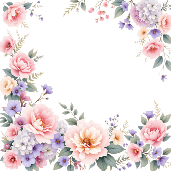 Beautiful watercolor floral frame with roses and hydrangeas. Perfect for invitations, cards, and more. png