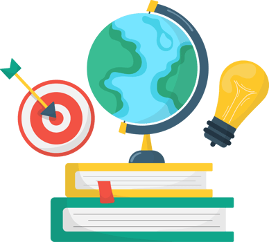 Globe on Books with Target and Lightbulb Illustration png