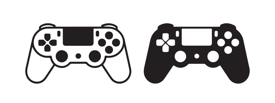 Dual game controllers graphic black and white illustrations representing fun recreation and entertainment for modern gaming vector