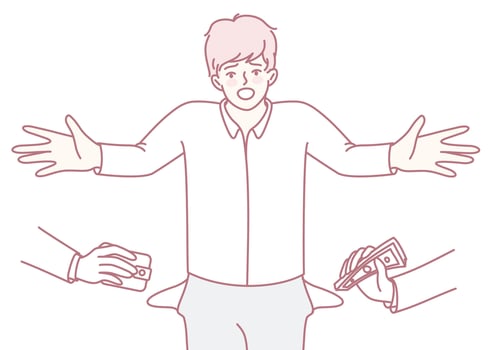 The Frustration of Being Financially Broke Illustrating Various Financial Struggles vector