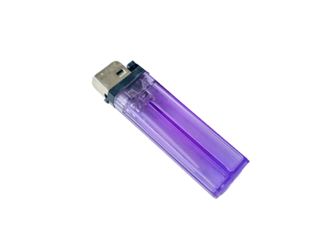 close up image of a purple plastic disposable lighter with isolated transparent background png