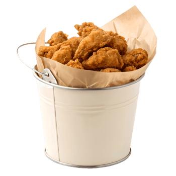 Golden Fried Chicken Bites Overflowing from a Cream Bucket on a Bright , Crispy Treat Temptation Transparent Background png