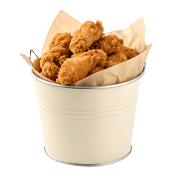 Golden Fried Chicken Wings in a Bucket on , Crispy Deliciousness, Restaurant Menu Item, Food Photography Transparent Background png