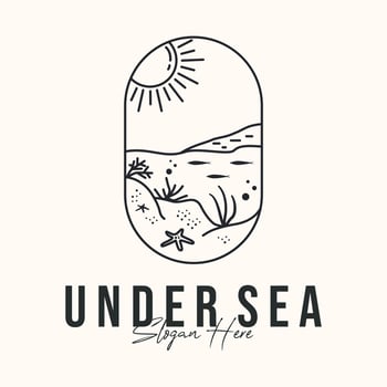 nature under sea line art logo minimalist illustration design, view of underwater logo design vector