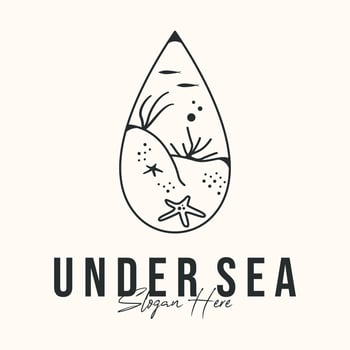 deep under sea line art logo minimalist illustration design, underwater life symbol design vector