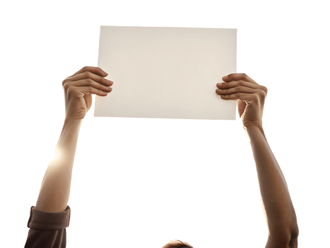Protesting Hands Holding Blank Sign in Sunlight, Freedom Advocacy and Expression Transparent Background png