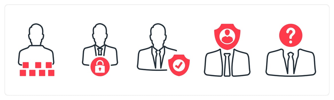 A set of 5 mix icons as encryption, profile lock, administrator in red color vector