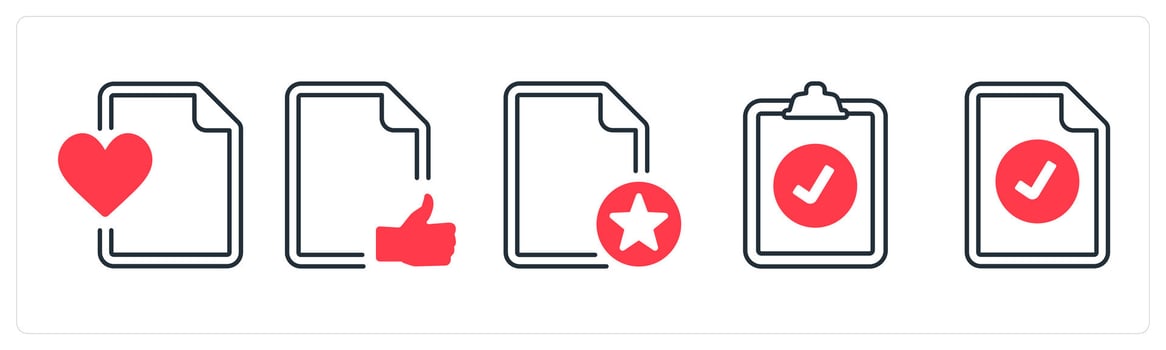 A set of 5 mix icons as favorite, approved, star in red color vector