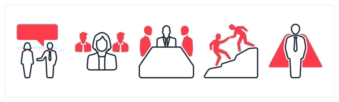 A set of 5 mix icons as communication, manager, conference in red color vector