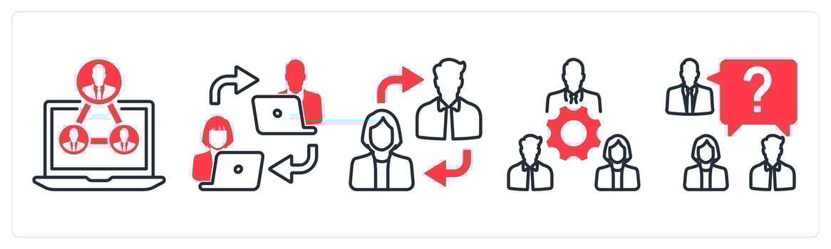 A set of 5 mix icons as business links, network, coordination in red color vector
