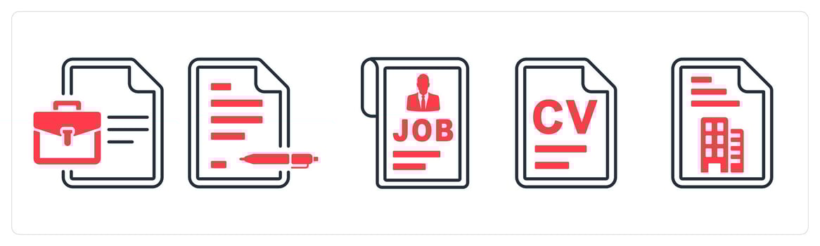 A set of 5 mix icons as business document, agreement, job profile in red color vector