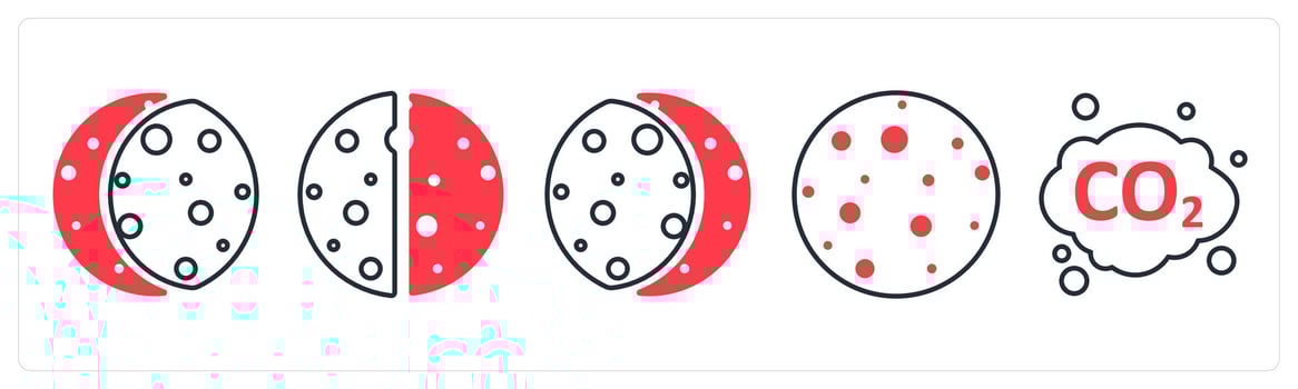 A set of 5 mix icons as lunar eclipse, eclipse, solar eclipse in red color vector