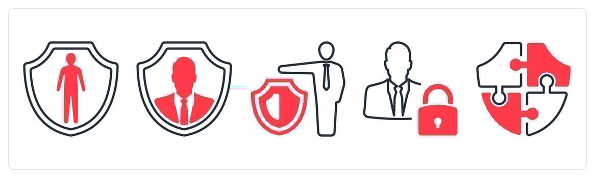 A set of 5 mix icons as security, security administrator, strategy in red color vector