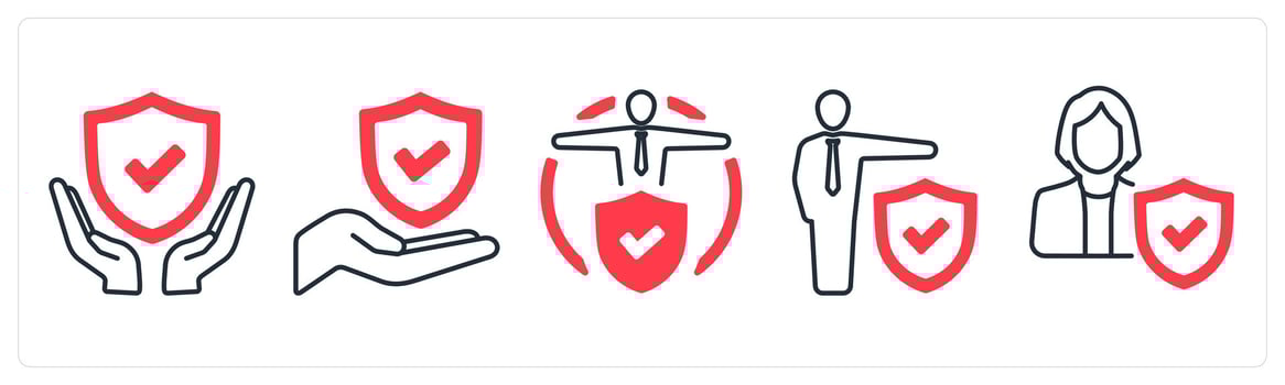 A set of 5 mix icons as insurance protection, insured person, employement insurance in red color vector