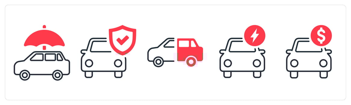 A set of 5 mix icons as car insurance, car protection, vehicle insurance in red color vector
